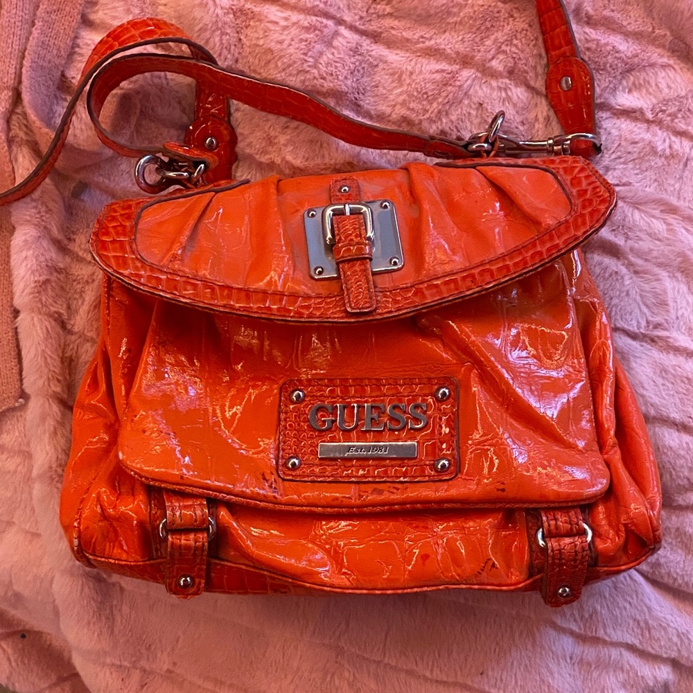 Guess Shiny Orange Shoulder Bag